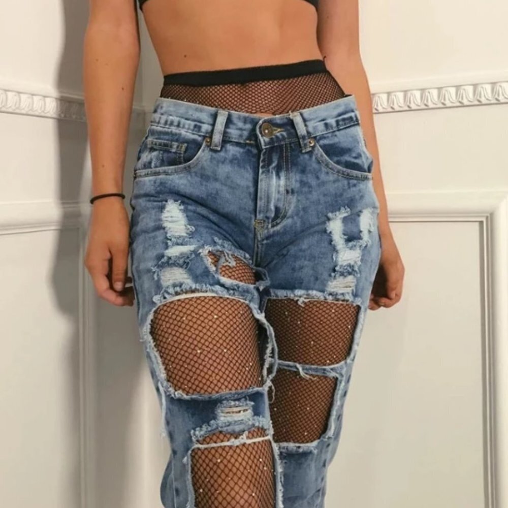 PACK OF 3 PAIRS!!! Black AB Crystal Rhinestone Mesh Fishnet‎ Tights Pantyhose - Picture 3 of 9